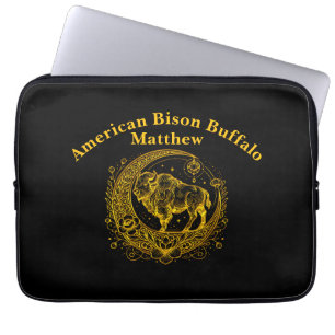 Bison Stehend in einem floralen Halbmond-Design Laptopschutzhülle