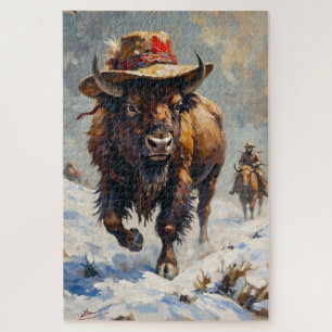 Bison Stoischer Wächter des schneebedeckten Plains