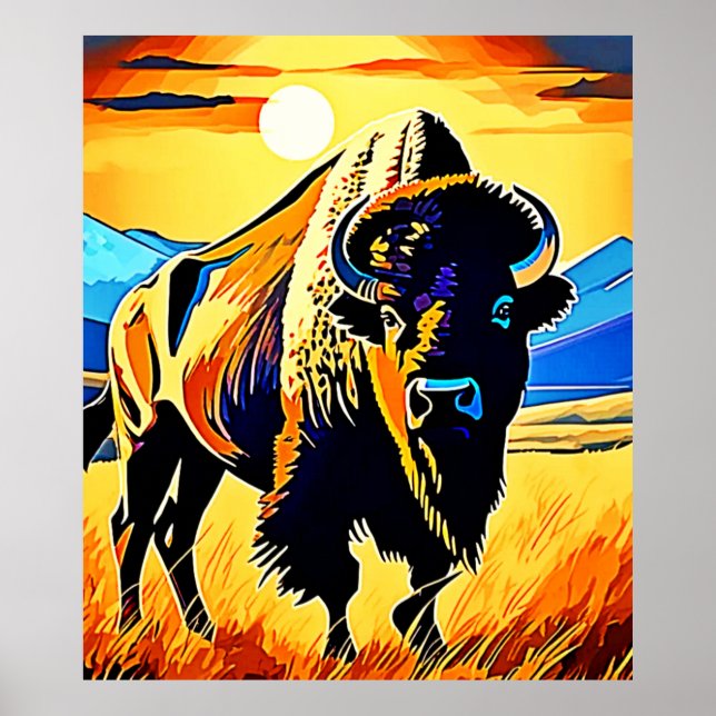 Bison Sunset Majestät Design Poster (Vorne)