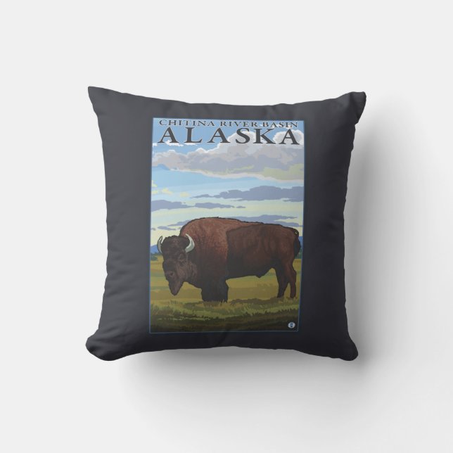 Bison-Szene - Chitina Flusseinzugsgebiet, Alaska Kissen (Vorderseite)