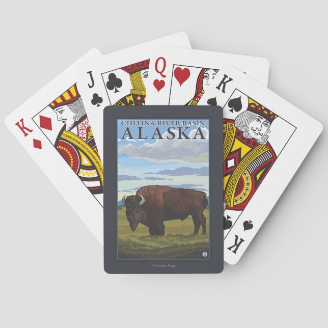 Bison-Szene - Chitina Flusseinzugsgebiet, Alaska Spielkarten (Rückseite)