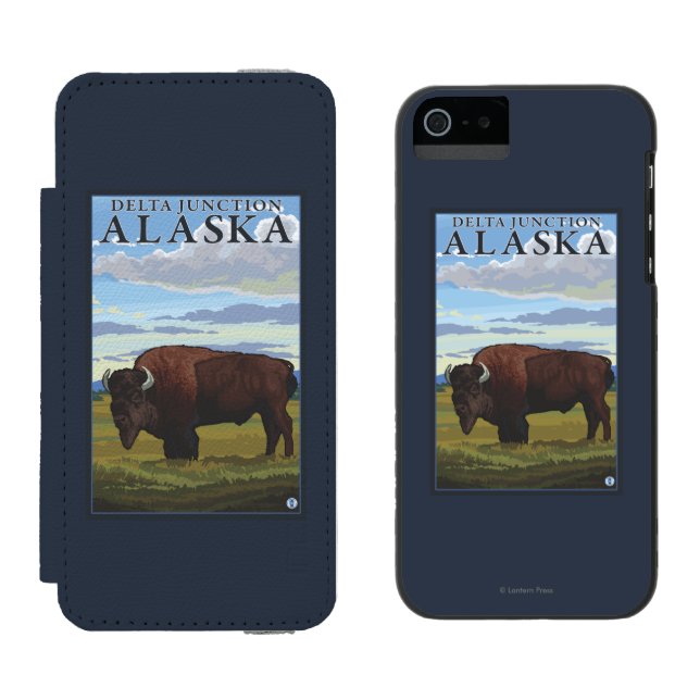 Bison-Szene - Deltakreuzung, Alaska Incipio iPhone Geldbeutel-Hülle (Seite an Seite)