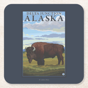 Bison-Szene - Deltakreuzung, Alaska Rechteckiger Pappuntersetzer