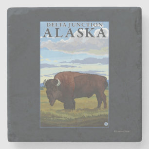 Bison-Szene - Deltakreuzung, Alaska Steinuntersetzer