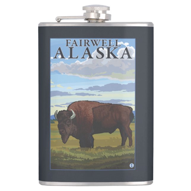 Bison-Szene - Fairwell, Alaska Flachmann (Vorderseite)