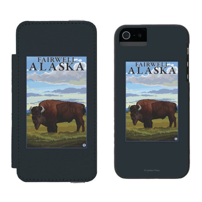 Bison-Szene - Fairwell, Alaska Incipio iPhone Geldbeutel-Hülle (Seite an Seite)