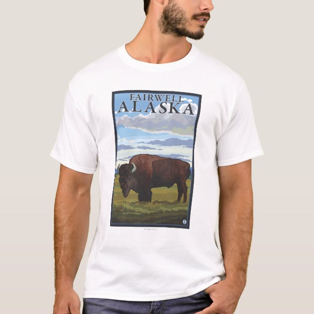 Bison-Szene - Fairwell, Alaska T-Shirt (Vorderseite)