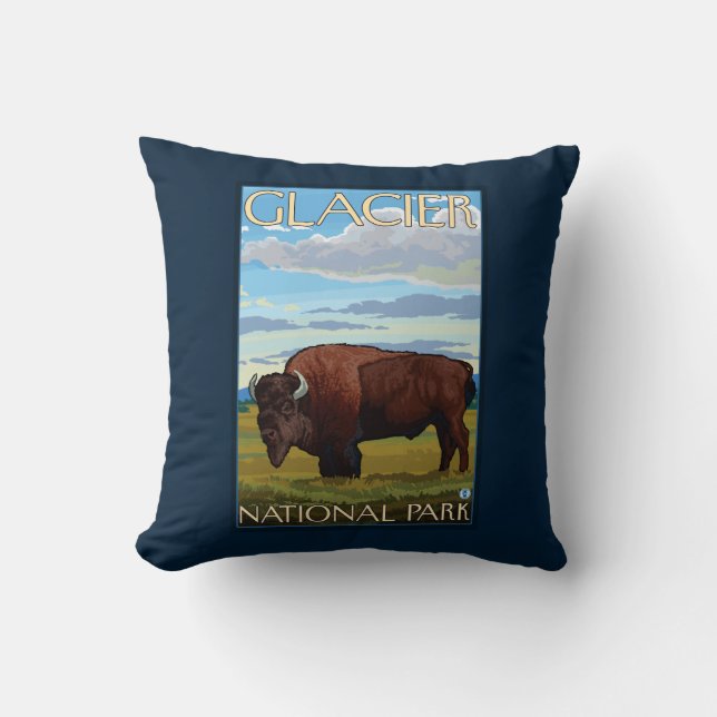 Bison-Szene - Glacier Nationalpark, M.Ü. Kissen (Vorderseite)
