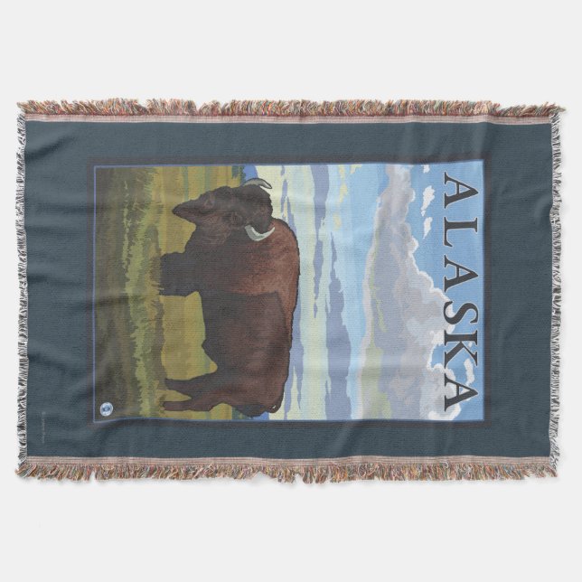 Bison-Szenen-Vintages Reise-Plakat Decke (Vorderseite)