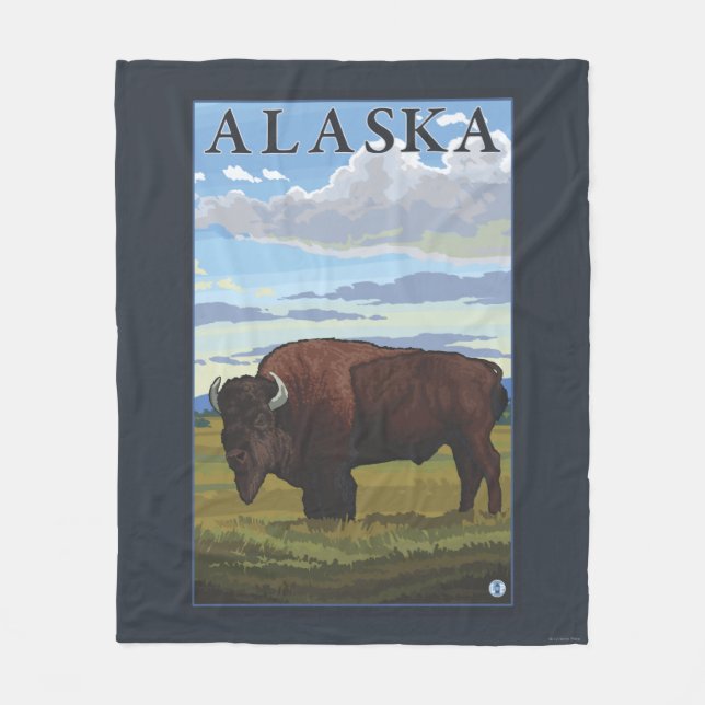 Bison-Szenen-Vintages Reise-Plakat Fleecedecke (Vorderseite)