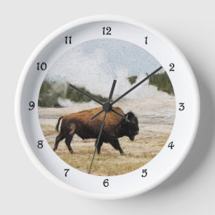 Bison und alte glatte Wall-Uhr Uhr