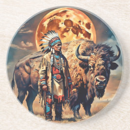 Bison und der Chef der amerikanischen Ureinwohner Getränkeuntersetzer