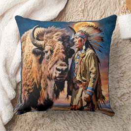 Bison und der Chef der amerikanischen Ureinwohner Kissen