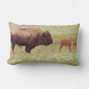 Bison und Kalb im Yellowstone-Nationalpark Lendenkissen