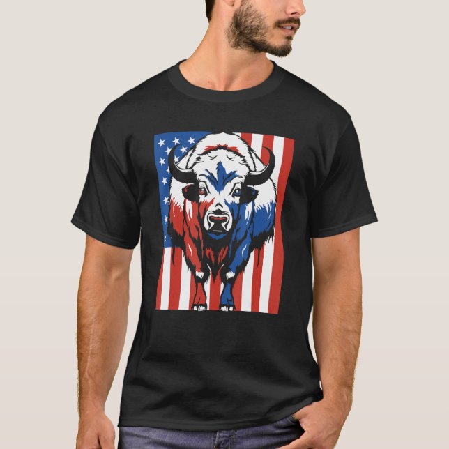 Bison Us Flag Wildlife American  Animal Bison T-Shirt (Vorderseite)