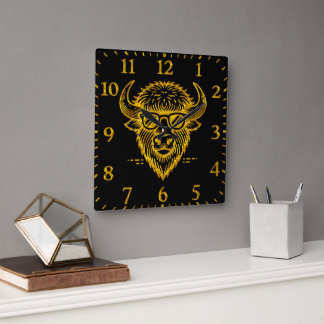 Bison Wearing Sonnenbrille mit Coolem Ausdruck Quadratische Wanduhr