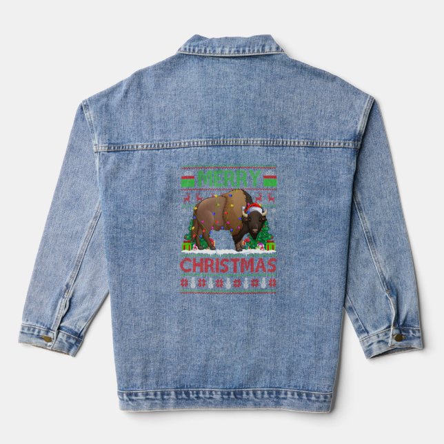 Bison Xmas Tree Lights Ugly Santa Bison Christma Jeansjacke (Rückseite)