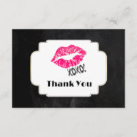 Bisous roses avec xoxo! Or sur fond noir Merci