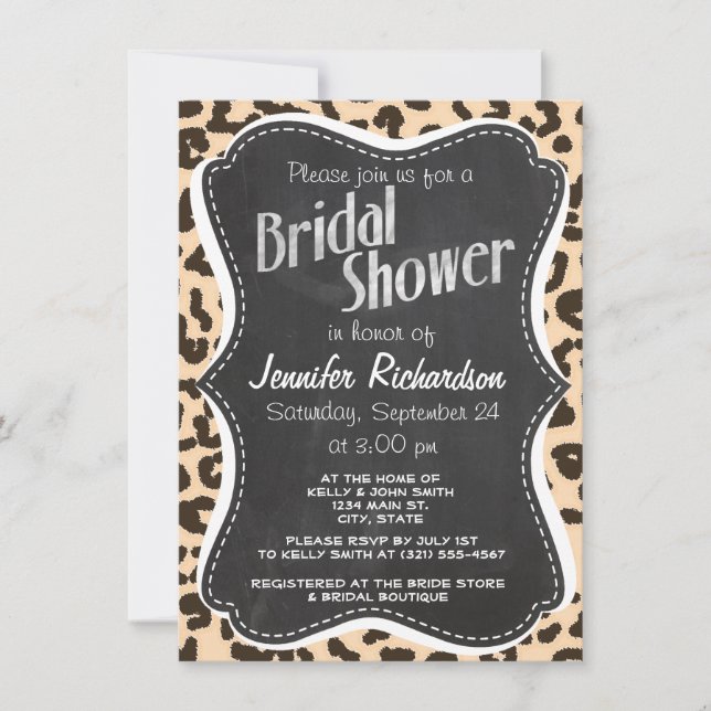 Bisque Color Leopard Print, Retro Chalkboard Einladung (Vorderseite)