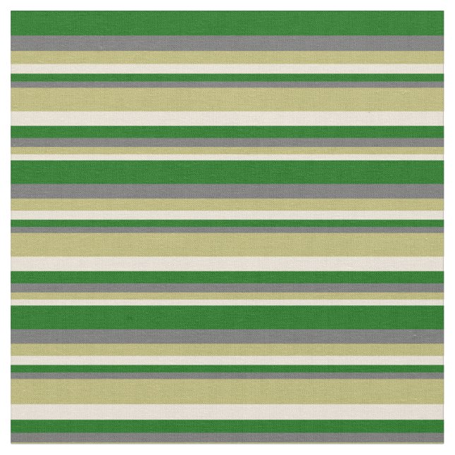 Bisque, Dark Khaki, Dim Gray & Dark Green Lines Stoff (Nahaufnahme)