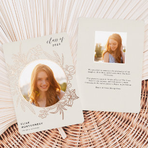 Bisque   Floral Foil Photo Faire-part de graduatio