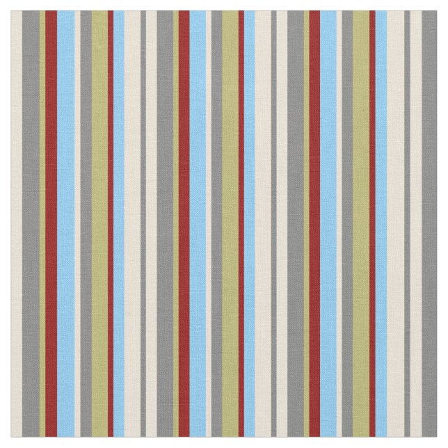 Bisque, Grau, Khaki, Red & Light Sky Blue Lines Stoff (Nahaufnahme)