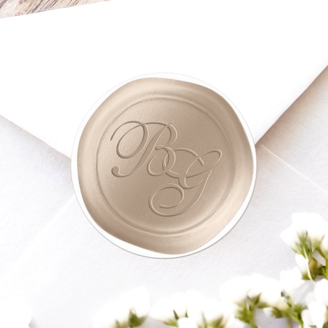 Bisque Script Double Monogram Wax Siegel Stickers (Achieve the elegance of a wax seal without the hassle or mess with these faux wax flat stickers)