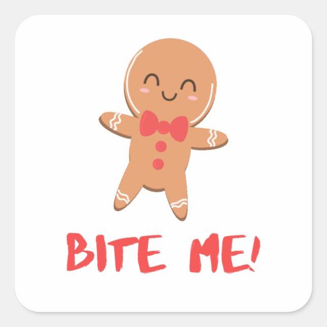 Biss mich! Gingerbread Man Quadratischer Aufkleber (Vorderseite)