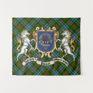 Bisset-Clan-Abzeichen & Einhörner mit Tartan    Wandteppich