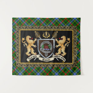 Bisset Clan Abzeichen & Motto mit Löwen Wandteppich