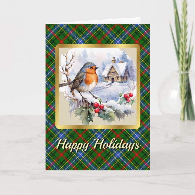Bisset Wappen & Tartan w/Robin Personalisiert Karte (Vorderseite)