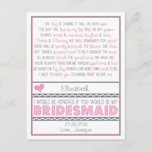 Bist du meine Bridesmaid? Rosa/graue Poemkarte V2 Einladung