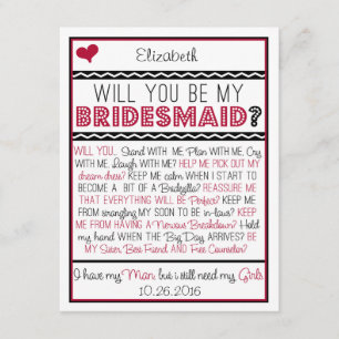 Bist du meine Bridesmaid? Rot-/Schwarz-Collage-Kar Einladung