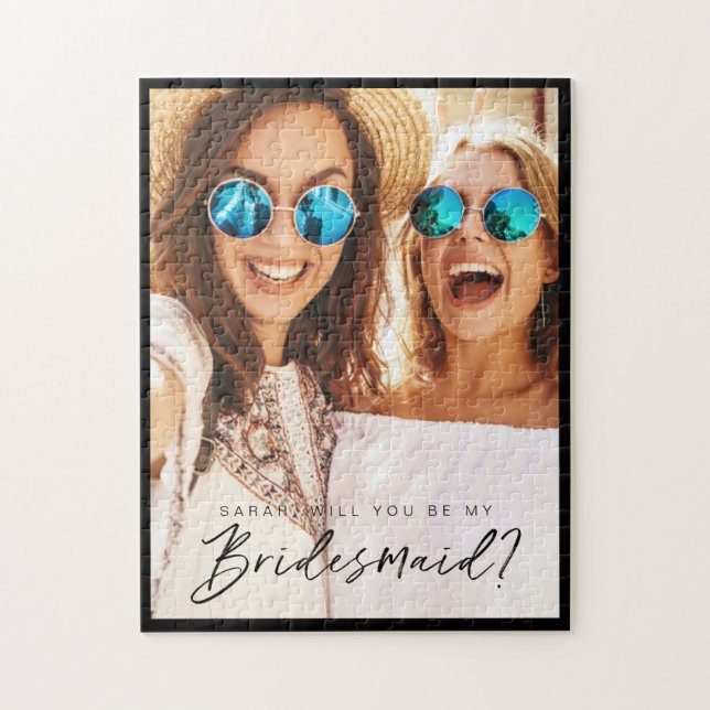 Bist du meine Bridesmaid? Trendy Script Foto (Vertikal)