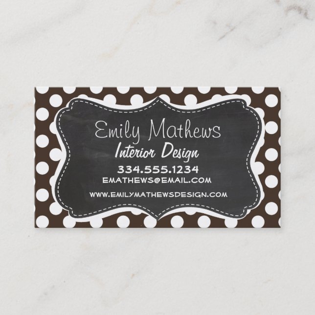 Bistre Brown Polka Dots; Retro Chalkboard Visitenkarte (Vorderseite)