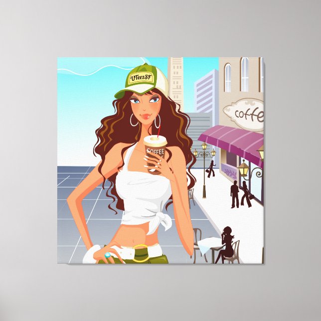 Bistro Girl Wrapped Canvas Leinwanddruck (Vorderseite)