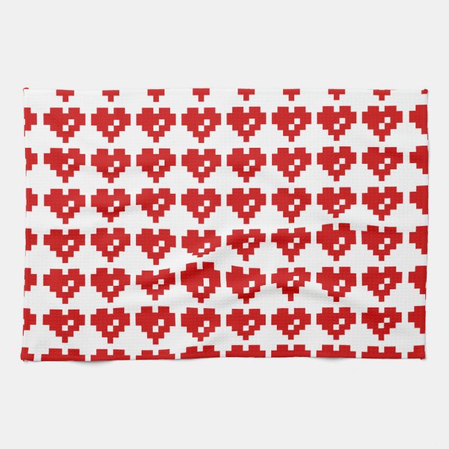 Bit-Liebe des Pixel-Herz-8 Geschirrtuch (Horizontal)