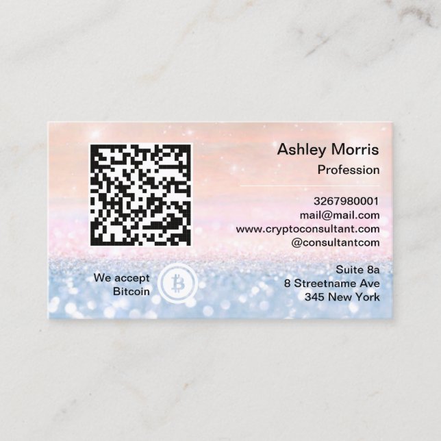 Bit Me QR Code akzeptieren wir Bitcoin Blue Ombre Visitenkarte (Vorderseite)