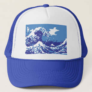 Bit-Pixel-Kunst des Pixel-Tsunami-Blau-8 Truckerkappe