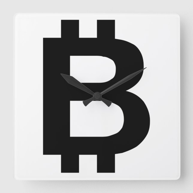 Bitcoin B Bold Wall Clock Quadratische Wanduhr (Vorderseite)