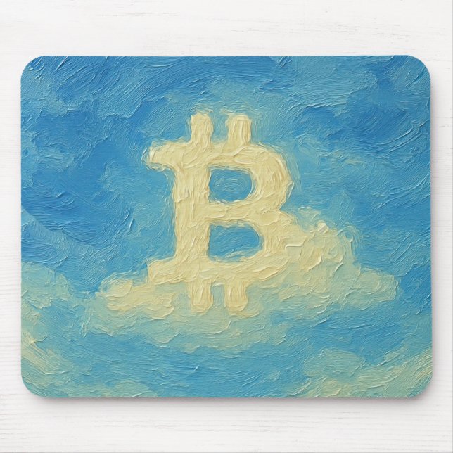 Bitcoin Blaue Himmel (Öl, Stil: 4) Mousepad (Vorne)
