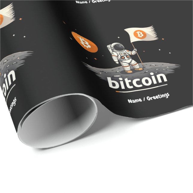 Bitcoin Crypto Moon Astronaut Design BTC Geschenkpapier (Rolleneckpunkt)