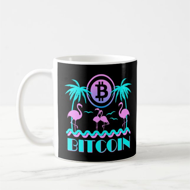 Bitcoin Crypto Retro 80er Flamingo Kaffeetasse (Links)