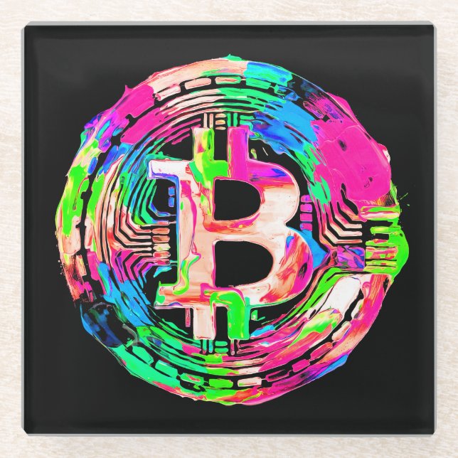 "Bitcoin Cypherpunk"-Ölgemälde Glasuntersetzer (Vorderseite)