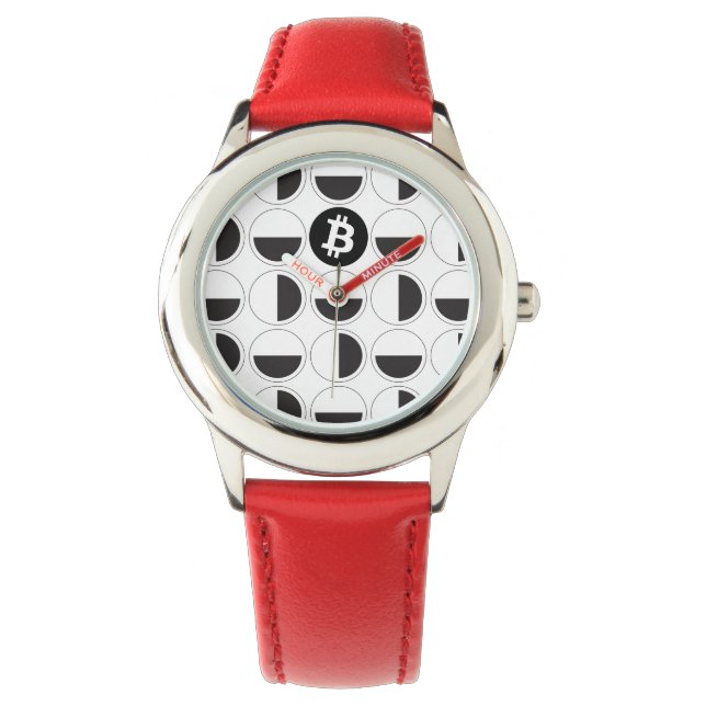 Bitcoin Designer Schwarz & Weiß Armbanduhr (Vorderseite)