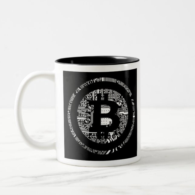 Bitcoin Detail in B&W Zweifarbige Tasse (Links)