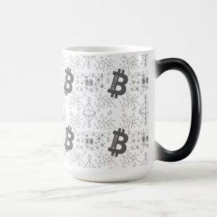 Bitcoin Digital Cryptowährung Schwarz-weißes Muste Verwandlungstasse