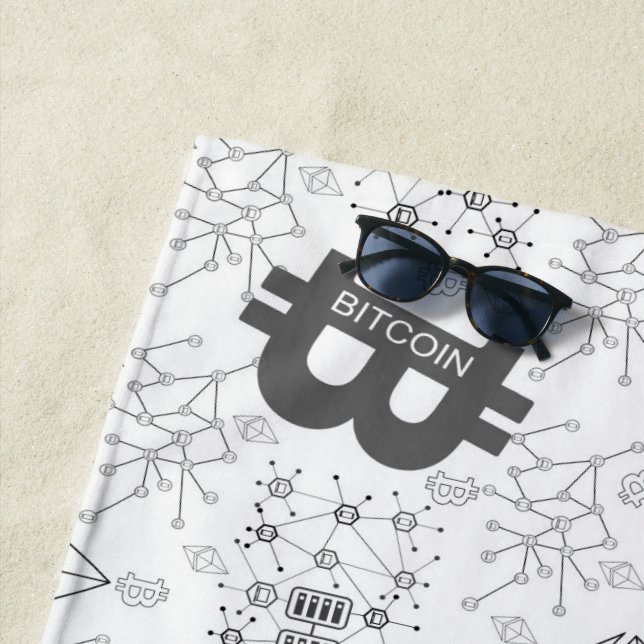 Bitcoin Digital Kryptowährung Weiß Schwarz Strandtuch (Beispiel)