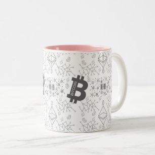 Bitcoin Digital Kryptowährung Weißes Schwarzes Mus Zweifarbige Tasse