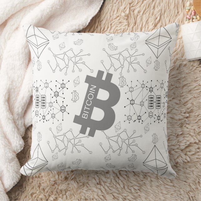 Bitcoin Digital Money Cryptowährung Weißes Muster Kissen (Decke)